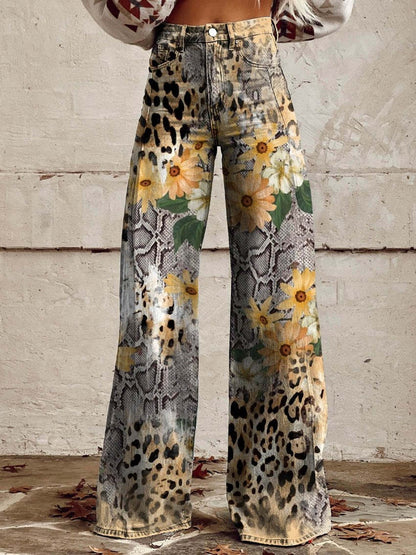 Pantaloni a Zampa di Elefante Donna Vita Alta Stampati