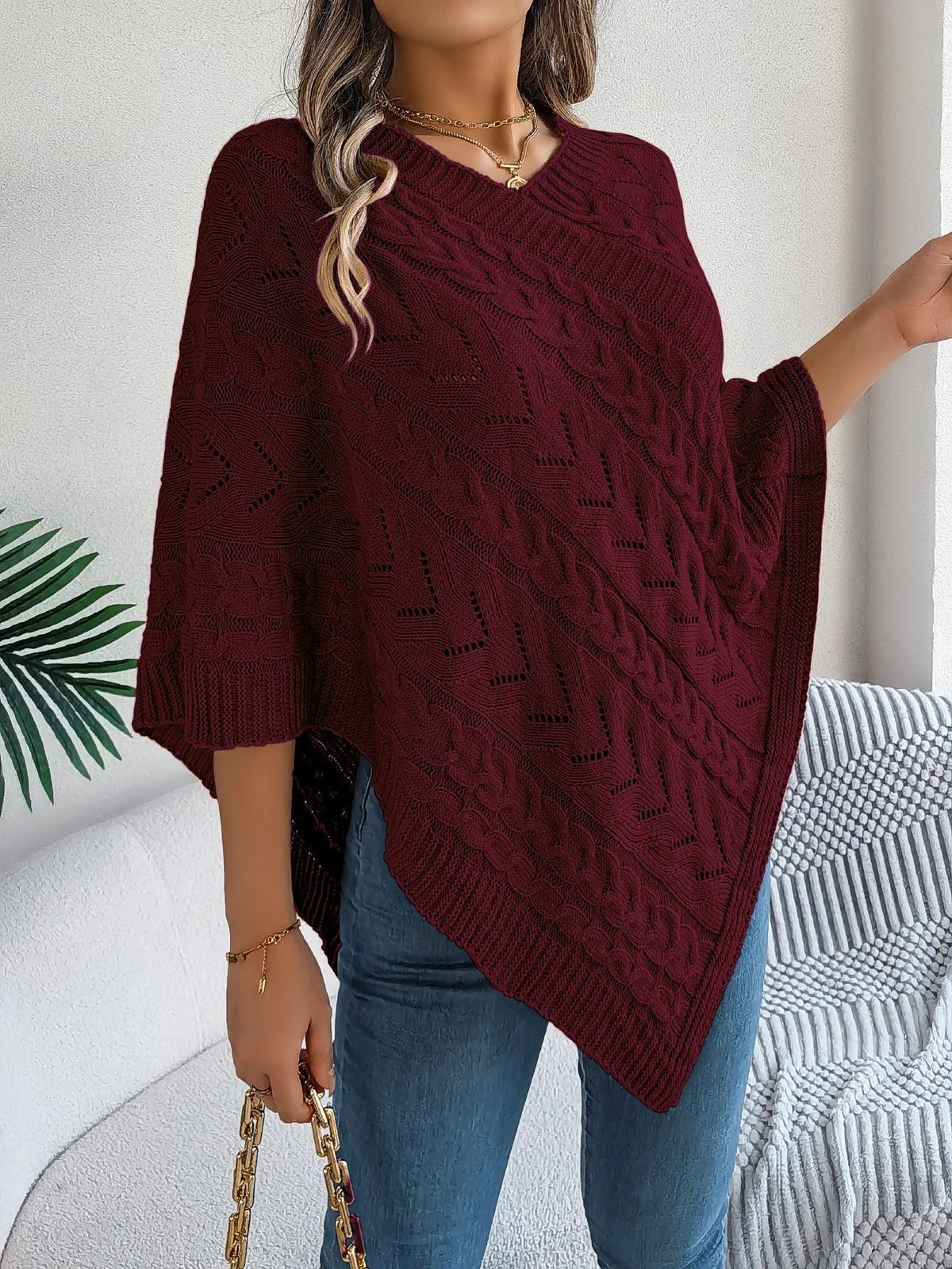 Paola | Poncho di Maglia Donna Trecce Oversize