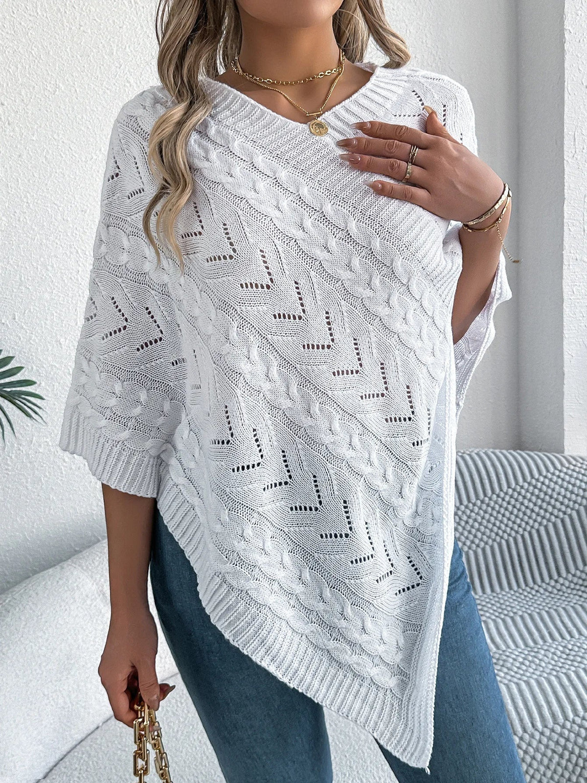 Paola | Poncho di Maglia Donna Trecce Oversize