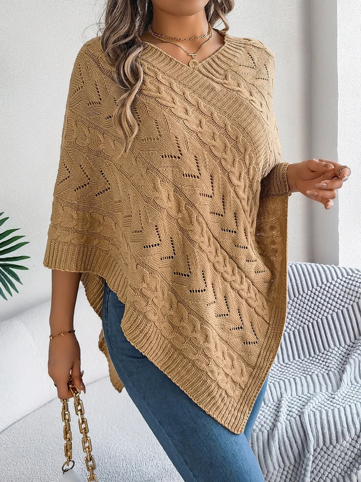 Paola | Poncho di Maglia Donna Trecce Oversize