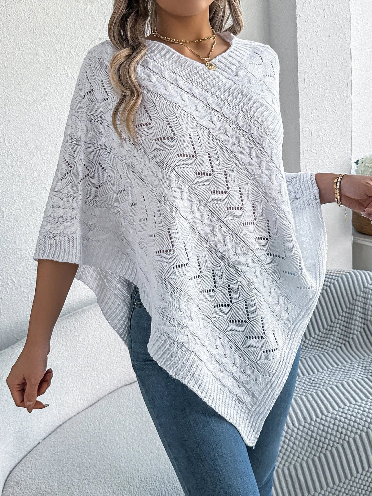 Paola | Poncho di Maglia Donna Trecce Oversize