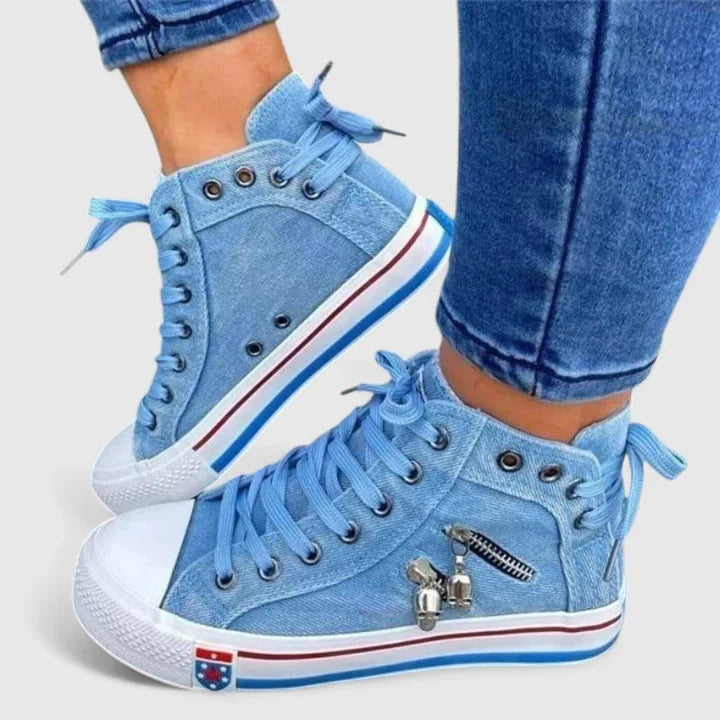 Paola | Scarpe Alte in Denim Donna Stringate Zip Laterale