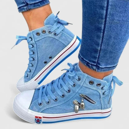 Paola | Scarpe Alte in Denim Donna Stringate Zip Laterale