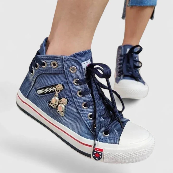 Paola | Scarpe Alte in Denim Donna Stringate Zip Laterale