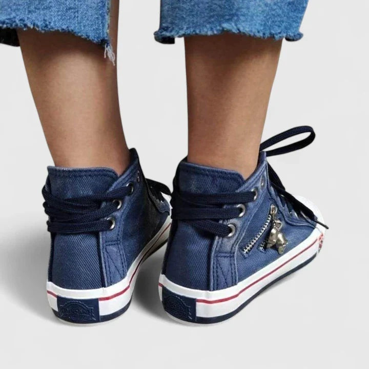 Paola | Scarpe Alte in Denim Donna Stringate Zip Laterale