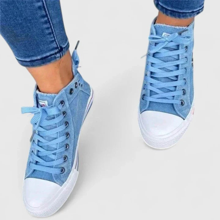 Paola | Scarpe Alte in Denim Donna Stringate Zip Laterale