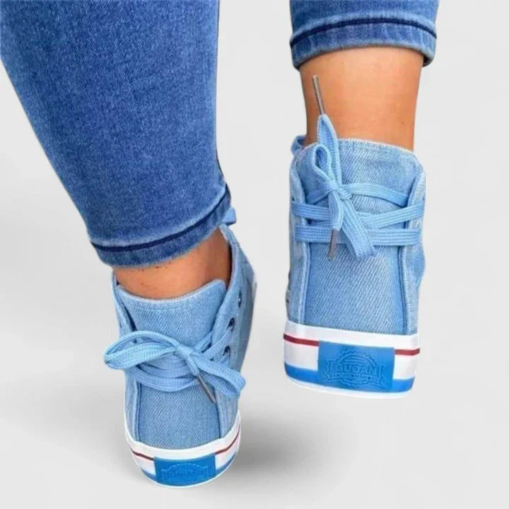 Paola | Scarpe Alte in Denim Donna Stringate Zip Laterale