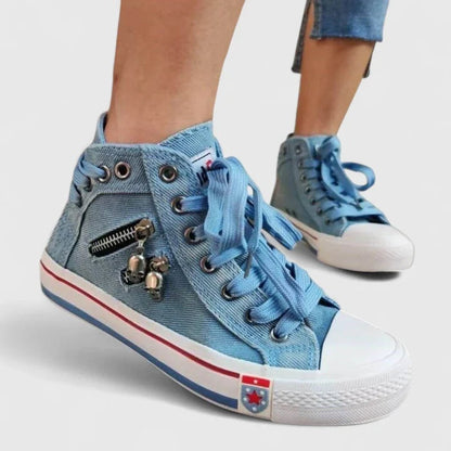 Paola | Scarpe Alte in Denim Donna Stringate Zip Laterale