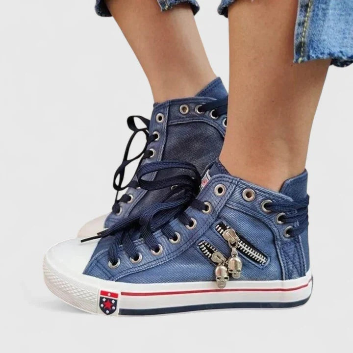 Paola | Scarpe Alte in Denim Donna Stringate Zip Laterale