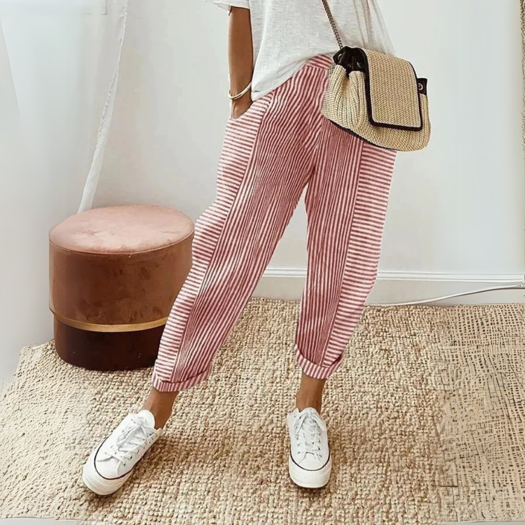 Perla | Pantaloni Cropped a Righe Donna Vita Elastica