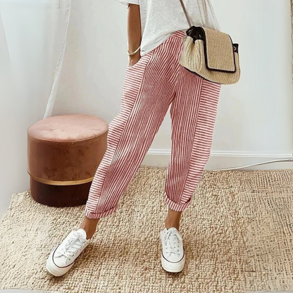 Perla | Pantaloni Cropped a Righe Donna Vita Elastica