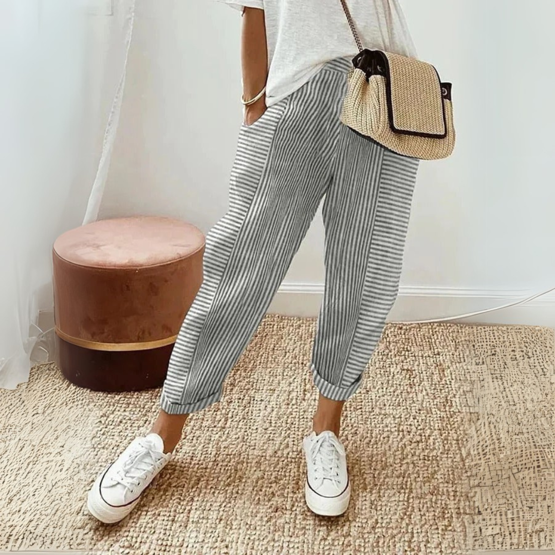 Perla | Pantaloni Cropped a Righe Donna Vita Elastica