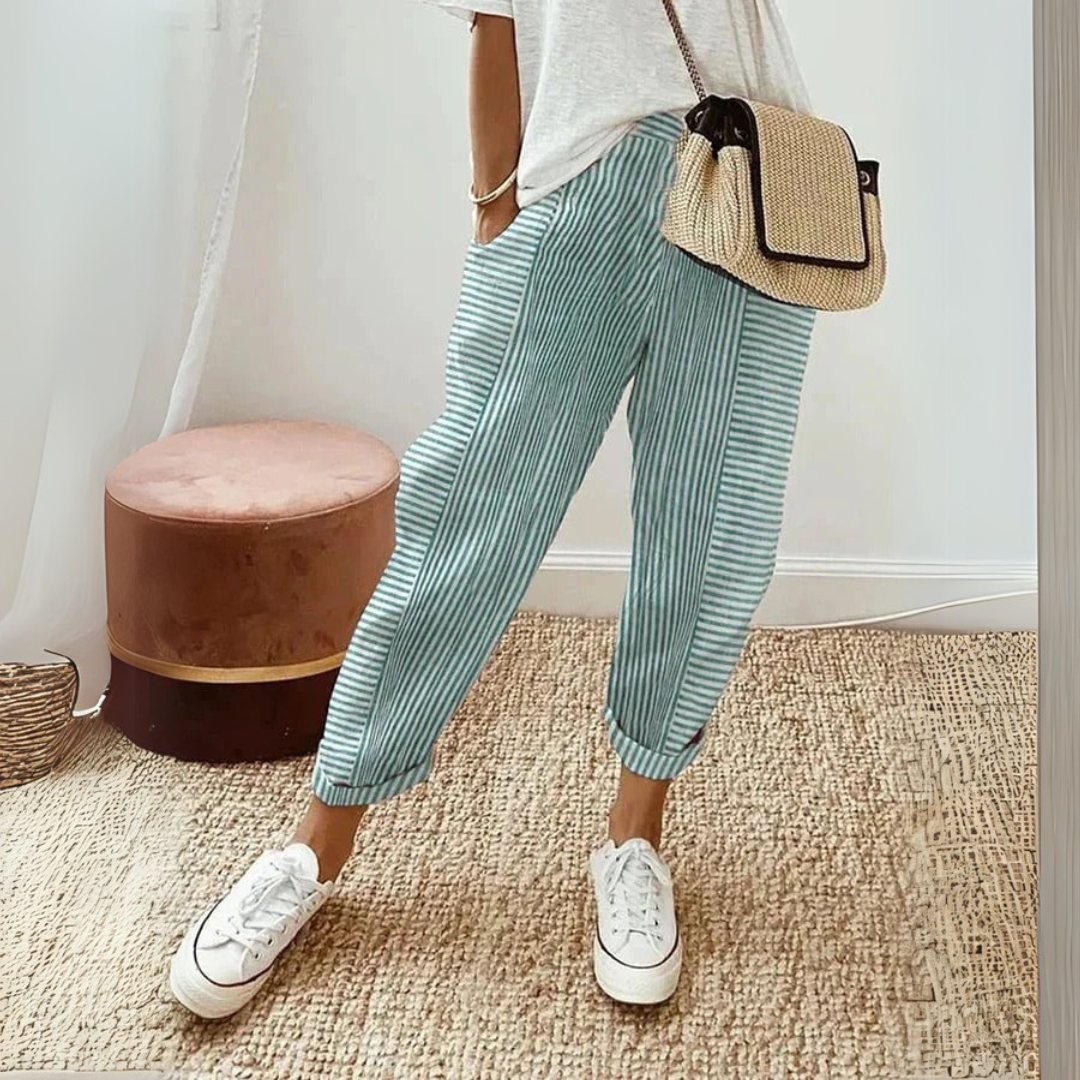 Perla | Pantaloni Cropped a Righe Donna Vita Elastica