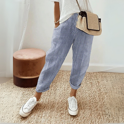 Perla | Pantaloni Cropped a Righe Donna Vita Elastica