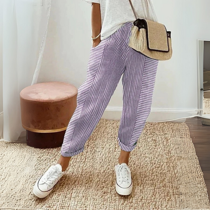 Perla | Pantaloni Cropped a Righe Donna Vita Elastica