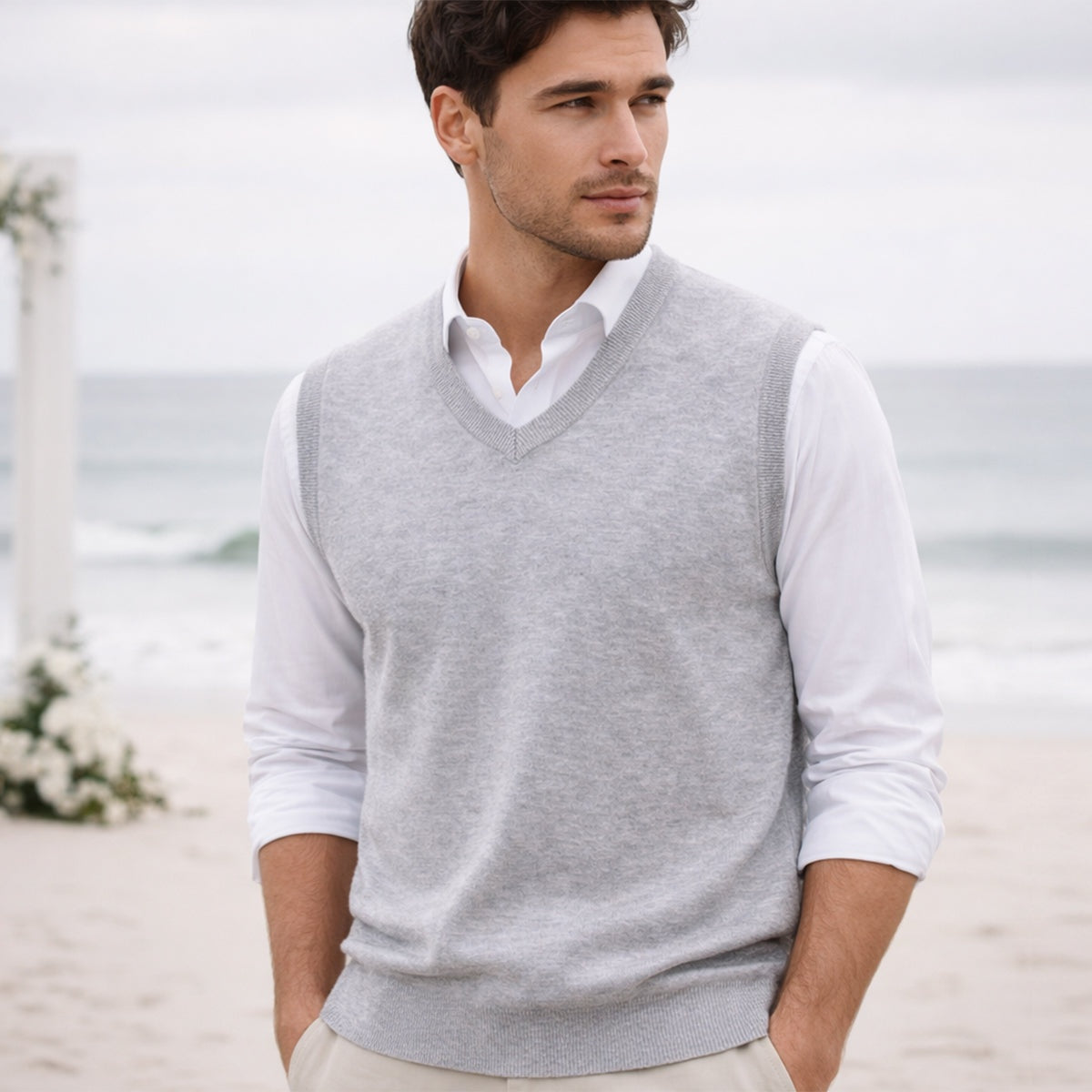 Pietro | Gilet di Maglia Scollo a V Uomo Senza Maniche