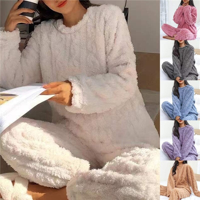 Pigiama in Pile Donna Maglia Maniche Lunghe Termico