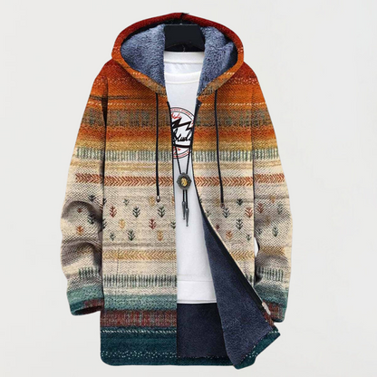 Riccardo | Maglione Uomo con Cappuccio Fodera in Pile Stampa Etnica