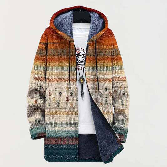 Riccardo | Maglione Uomo con Cappuccio Fodera in Pile Stampa Etnica