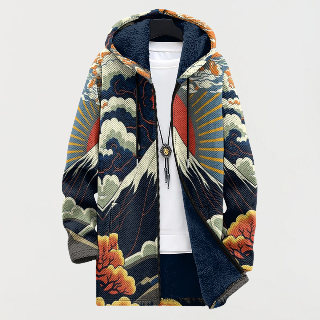 Riccardo | Maglione Uomo con Cappuccio Fodera in Pile Stampa Etnica