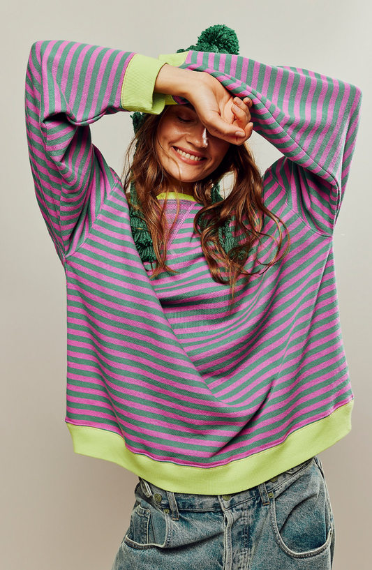 Roberta | Felpa Oversize a Righe Donna Girocollo Maniche Larghe