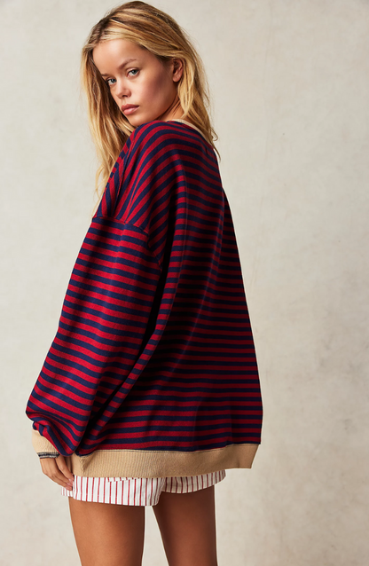 Roberta | Felpa Oversize a Righe Donna Girocollo Maniche Larghe