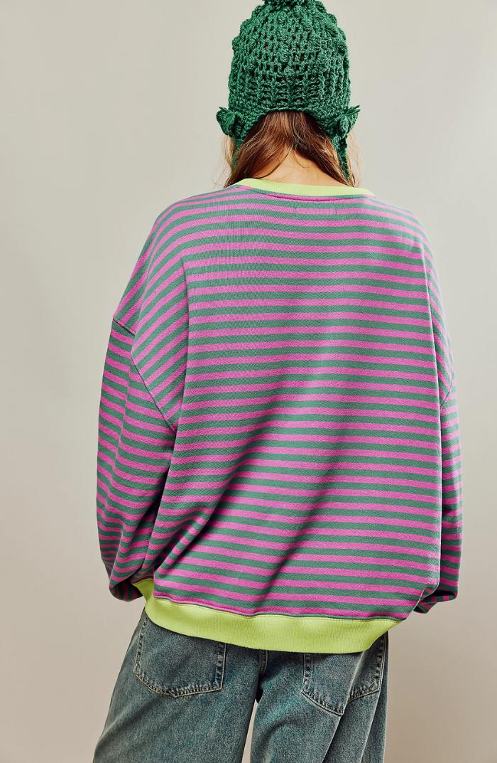 Roberta | Felpa Oversize a Righe Donna Girocollo Maniche Larghe