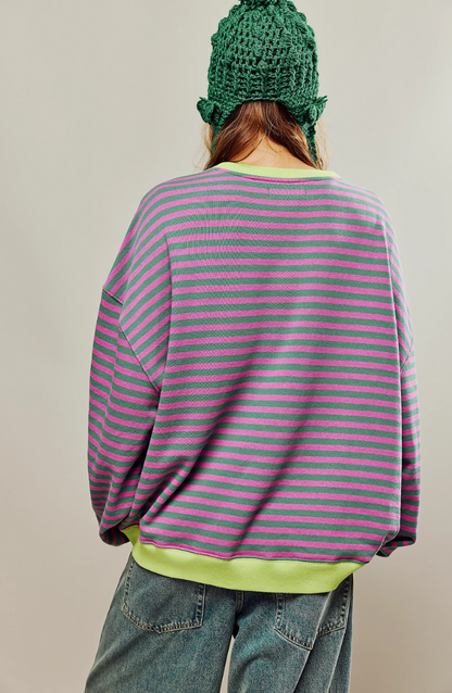 Roberta | Felpa Oversize a Righe Donna Girocollo Maniche Larghe