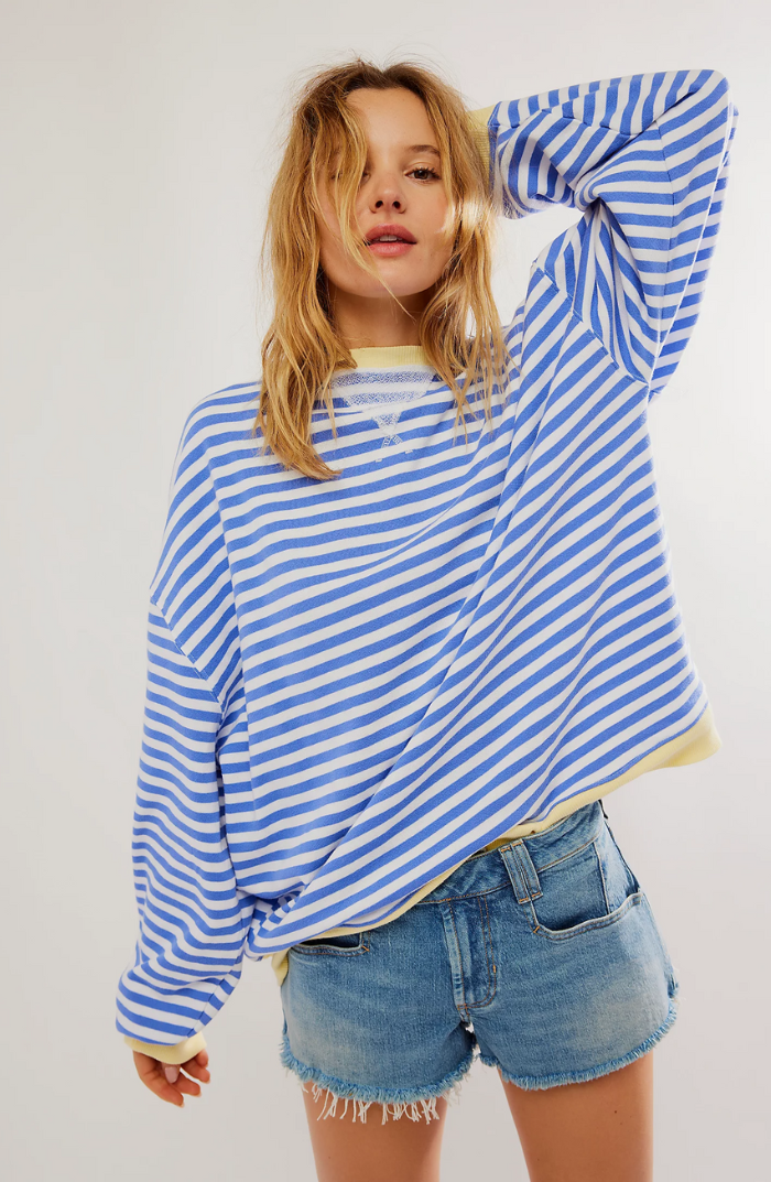 Roberta | Felpa Oversize a Righe Donna Girocollo Maniche Larghe