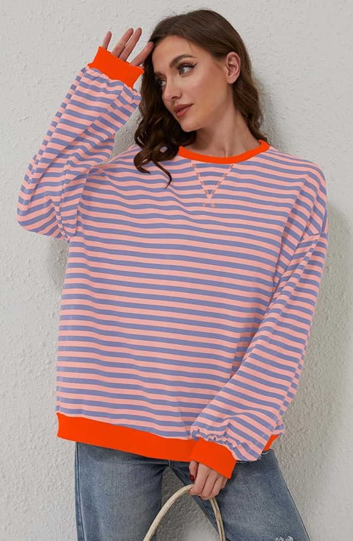Roberta | Felpa Oversize a Righe Donna Girocollo Maniche Larghe