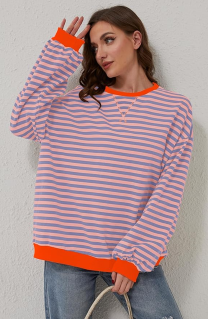 Roberta | Felpa Oversize a Righe Donna Girocollo Maniche Larghe
