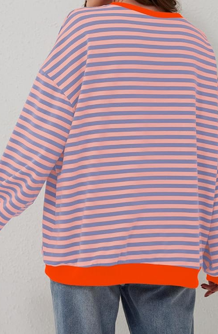 Roberta | Felpa Oversize a Righe Donna Girocollo Maniche Larghe
