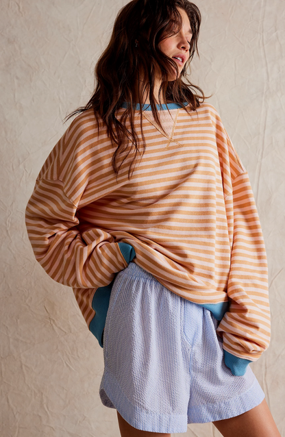 Roberta | Felpa Oversize a Righe Donna Girocollo Maniche Larghe