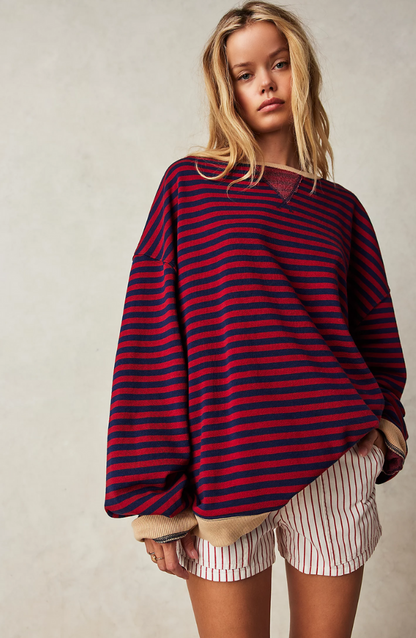 Roberta | Felpa Oversize a Righe Donna Girocollo Maniche Larghe