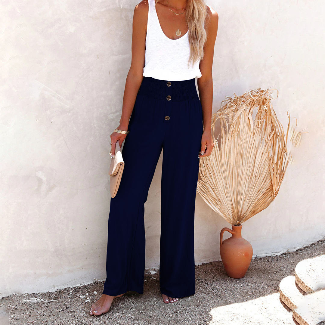 Roberta | Pantaloni a Vita Alta Larghi Donna in Tessuto Fluido