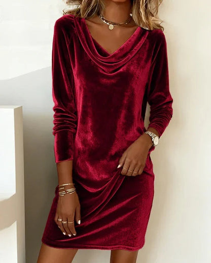 Roberta | Vestito Velluto Manica Lunga Donna Scollo Drappeggiato