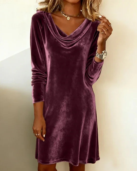 Roberta | Vestito Velluto Manica Lunga Donna Scollo Drappeggiato