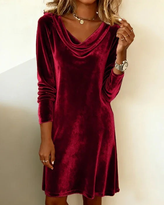Roberta | Vestito Velluto Manica Lunga Donna Scollo Drappeggiato