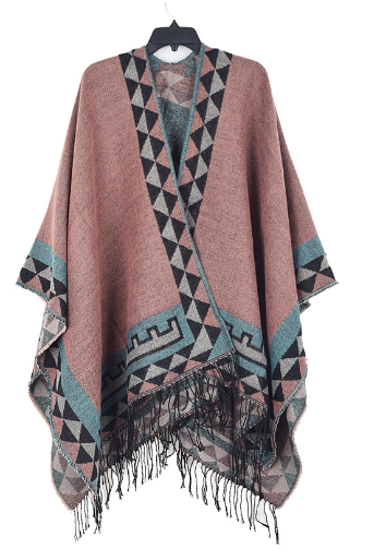 Sara | Poncho Donna a Maglia Geometrico con Frange