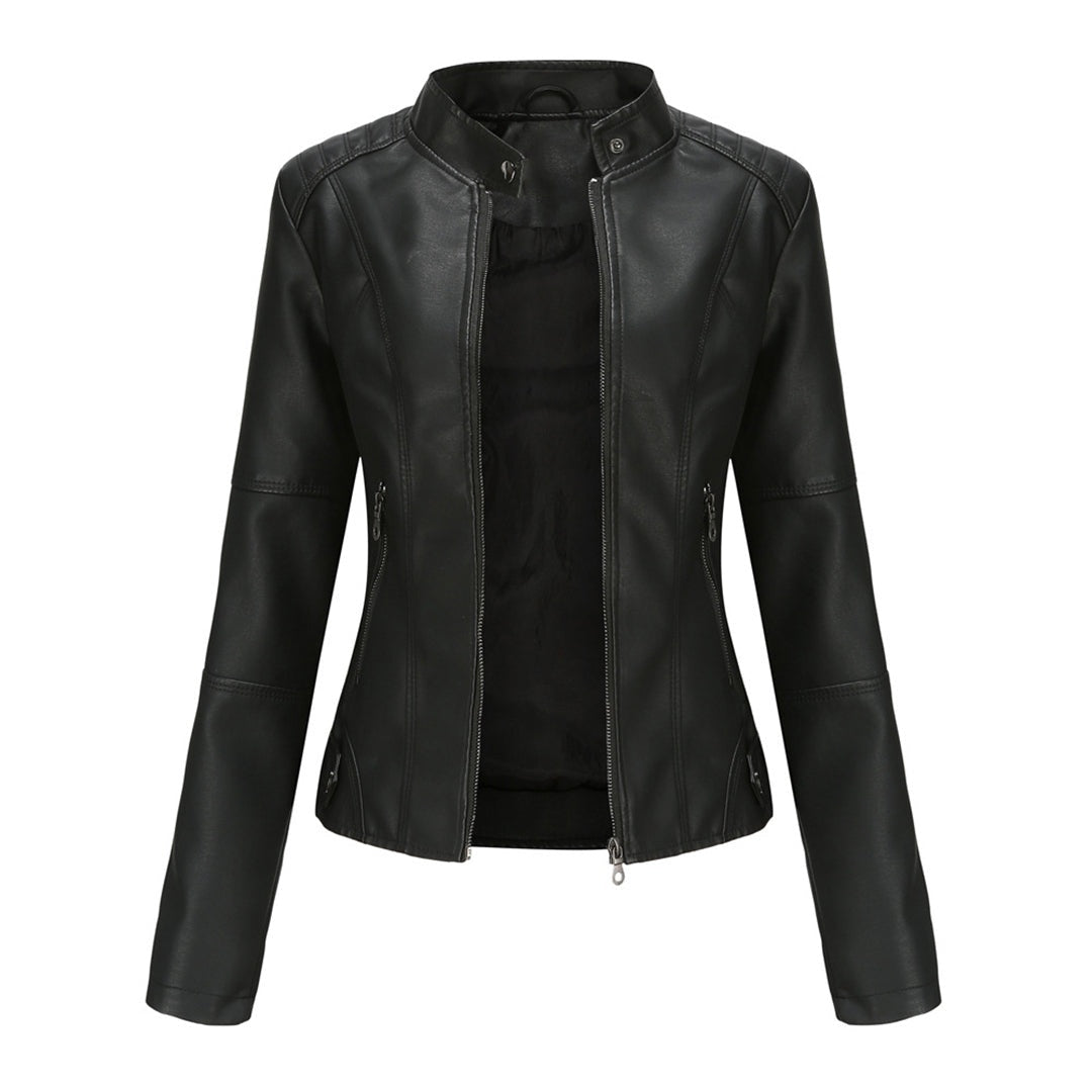 Serena | Giacca di Pelle Donna Collo Coreano con Zip Biker