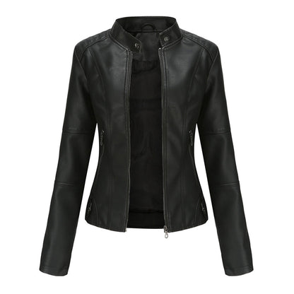 Serena | Giacca di Pelle Donna Collo Coreano con Zip Biker