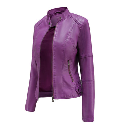Serena | Giacca di Pelle Donna Collo Coreano con Zip Biker