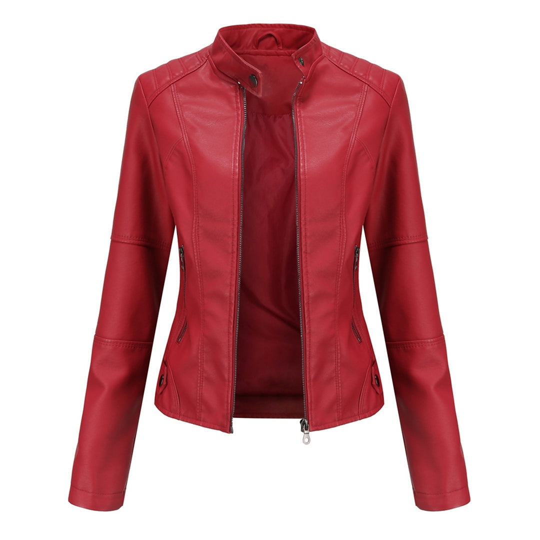 Serena | Giacca di Pelle Donna Collo Coreano con Zip Biker