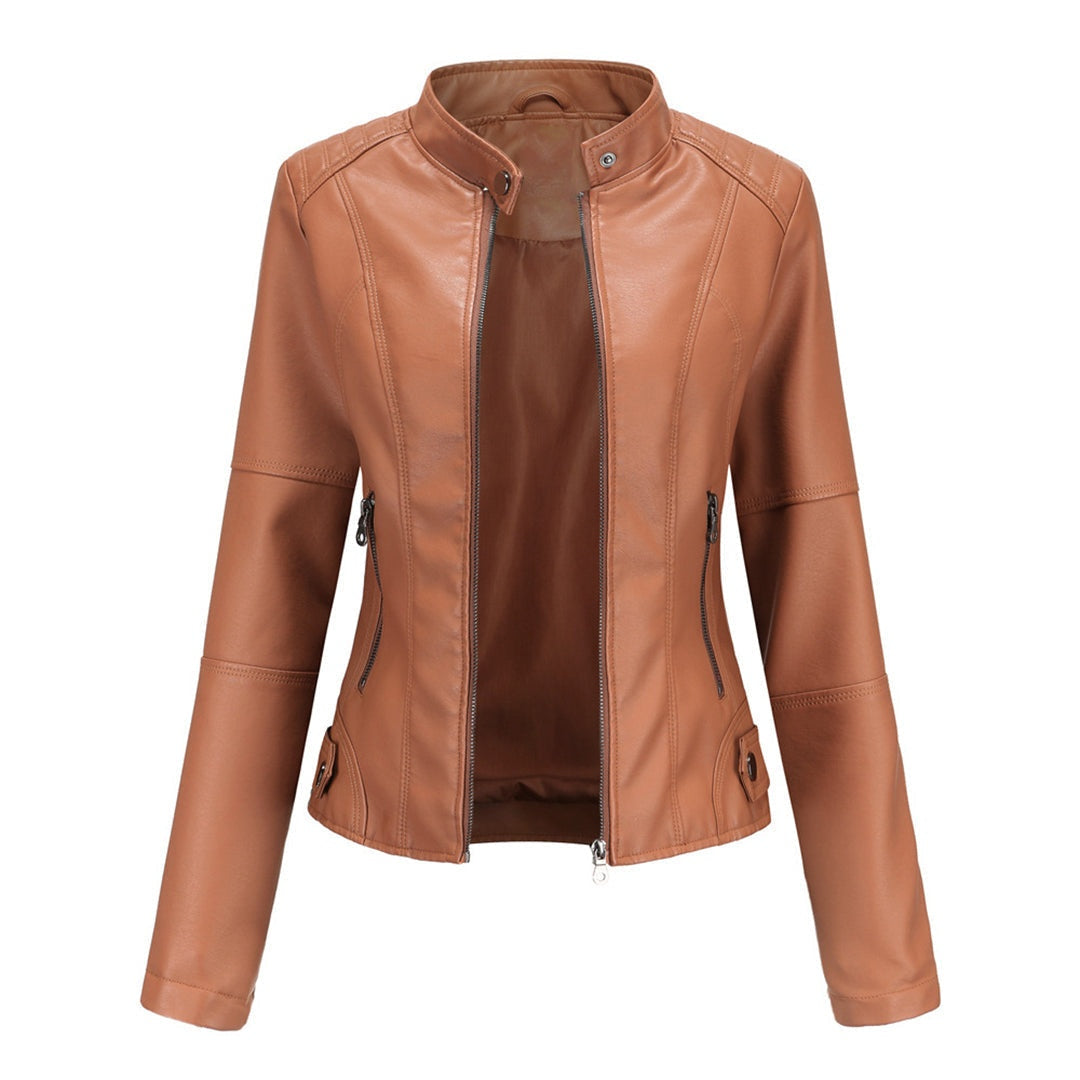 Serena | Giacca di Pelle Donna Collo Coreano con Zip Biker