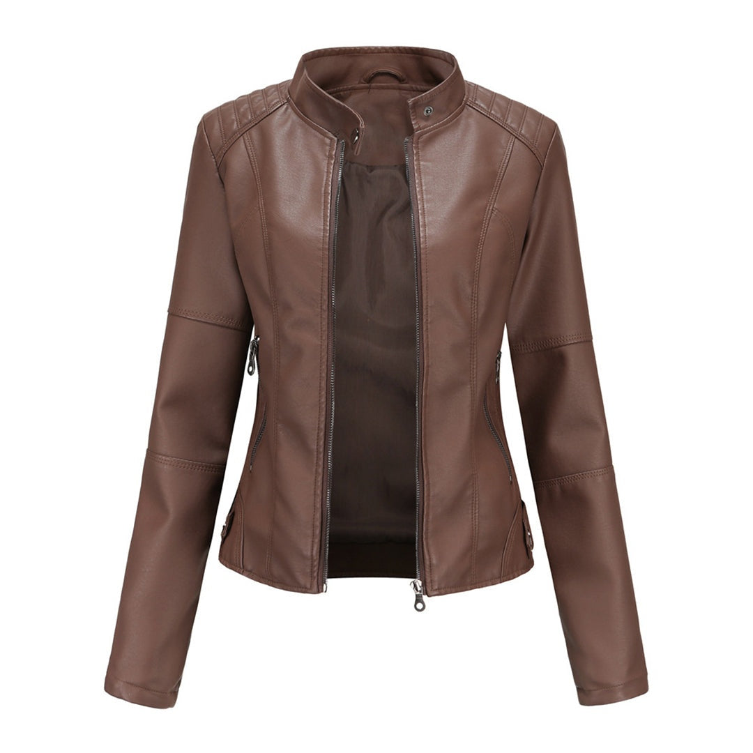 Serena | Giacca di Pelle Donna Collo Coreano con Zip Biker