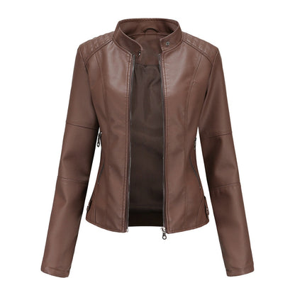 Serena | Giacca di Pelle Donna Collo Coreano con Zip Biker