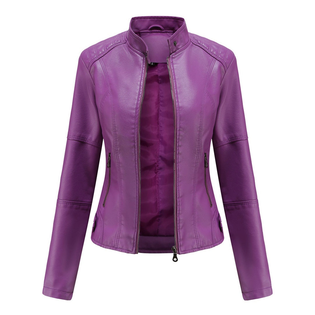 Serena | Giacca di Pelle Donna Collo Coreano con Zip Biker