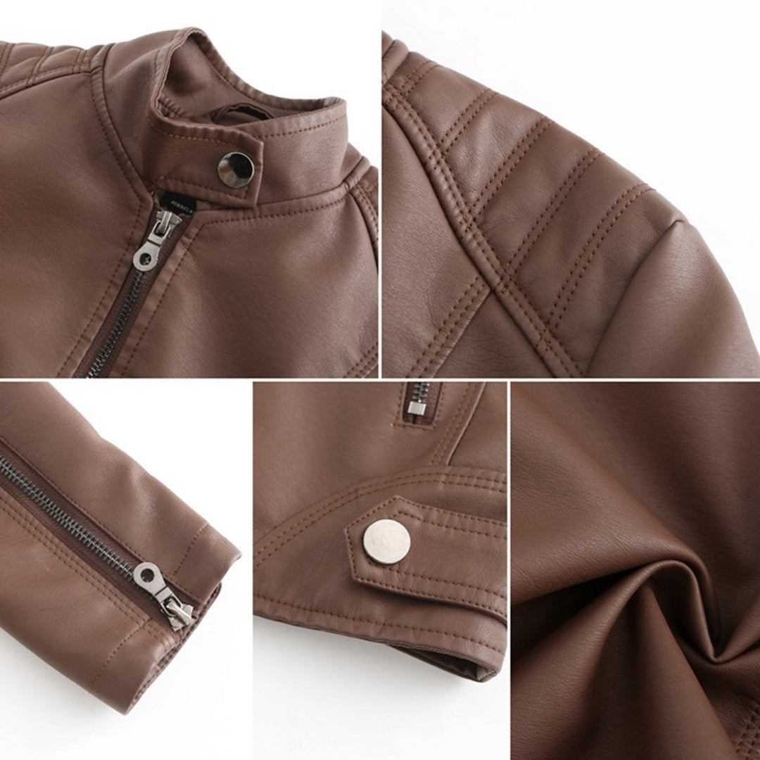 Serena | Giacca di Pelle Donna Collo Coreano con Zip Biker