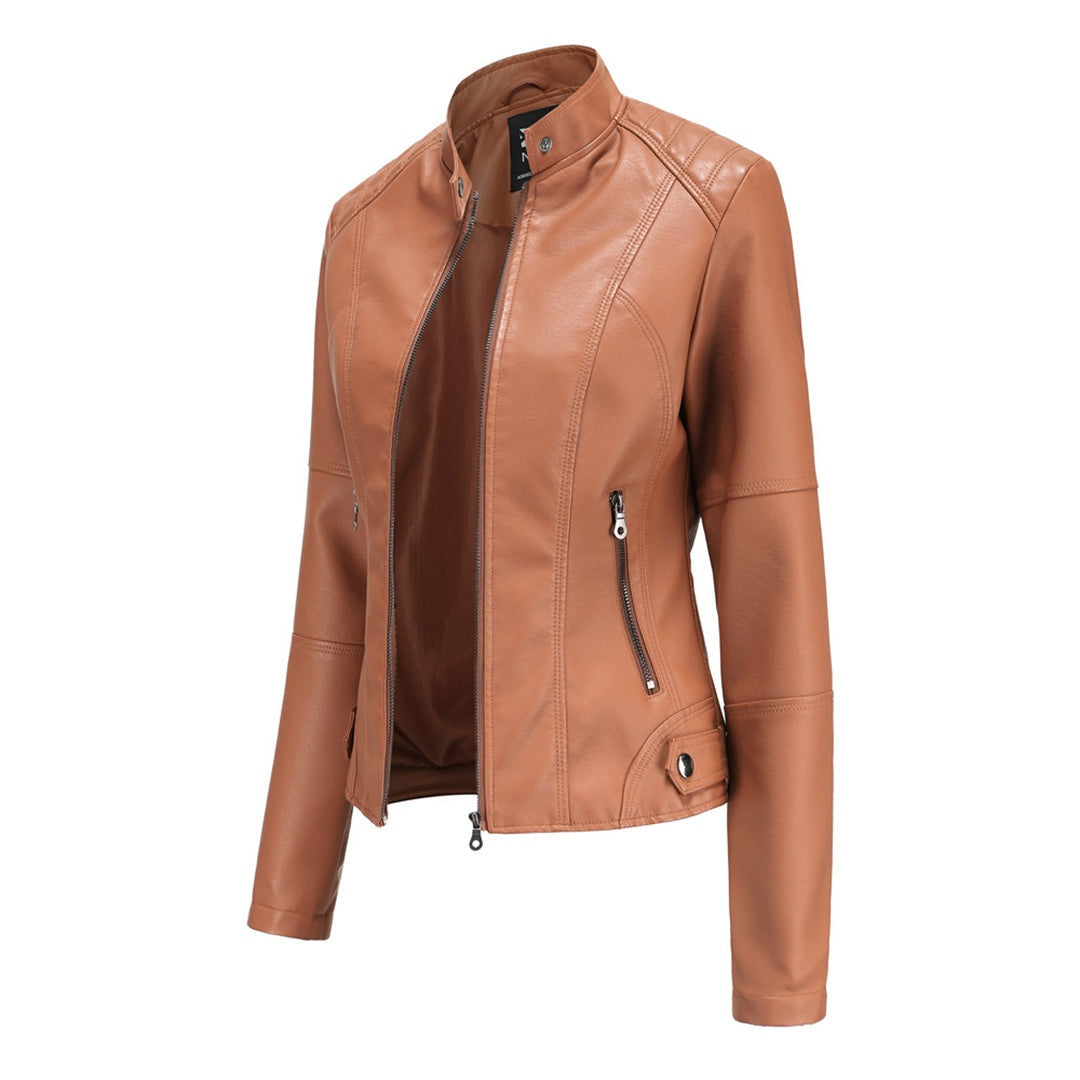 Serena | Giacca di Pelle Donna Collo Coreano con Zip Biker