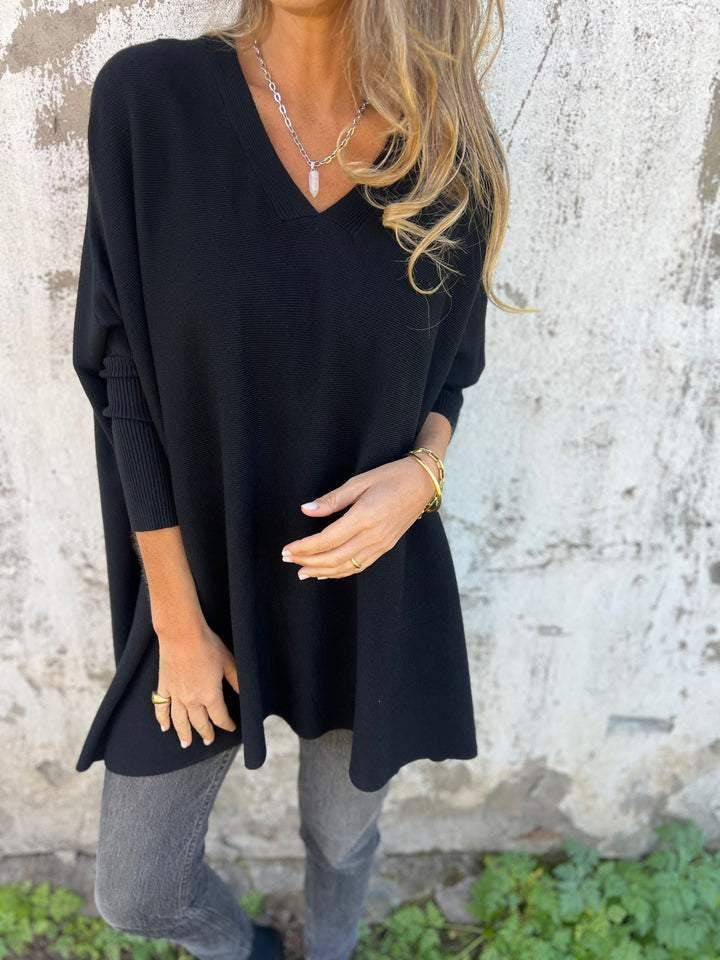Simona | Pullover Donna Maglia a Maniche Lunghe Scollo a V Oversize
